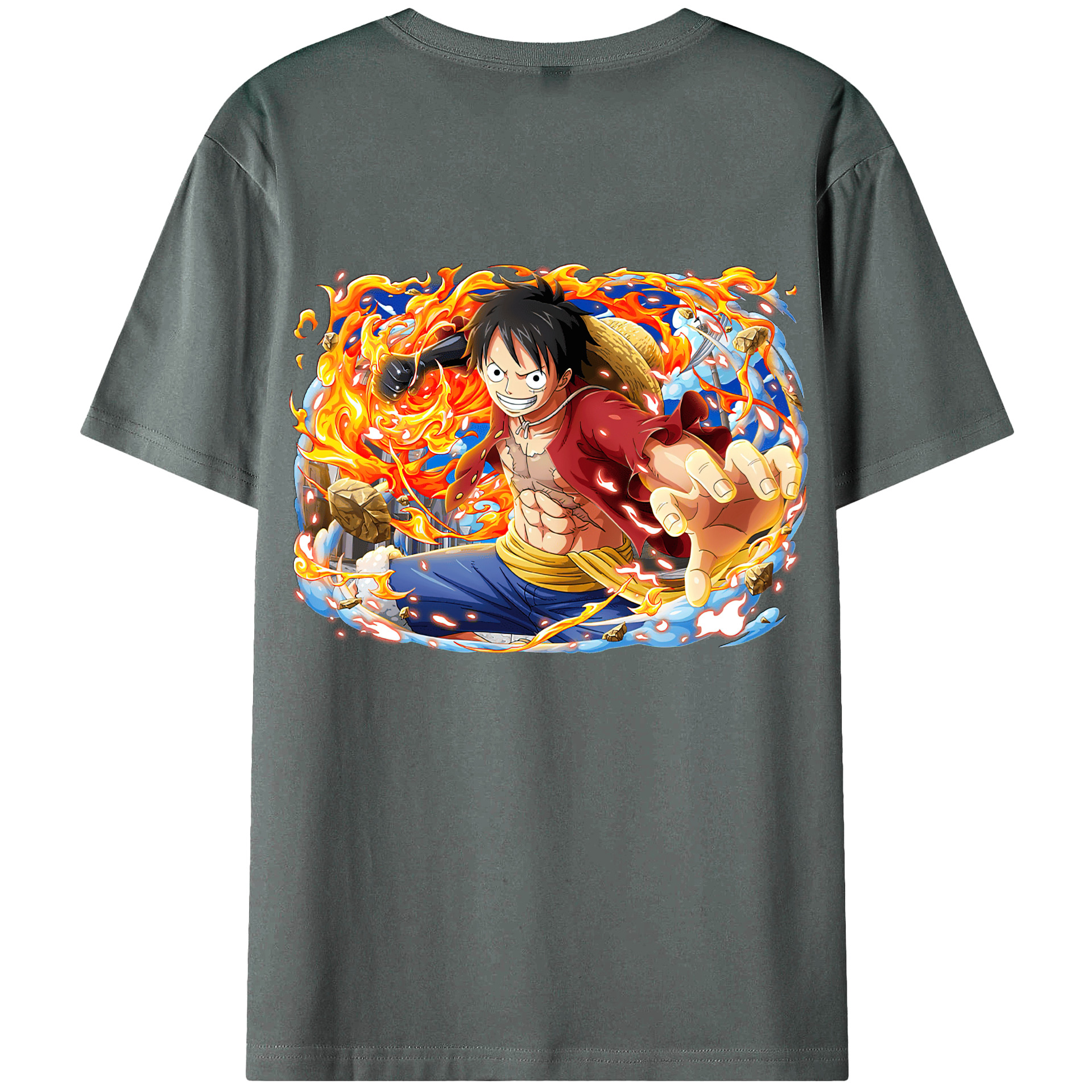 ワンピース モンキー・D・ルフィ ONE PIECE Monkey D. Luffy 綿100％ メンズ半袖Tシャツ（バックプリント） 通気性